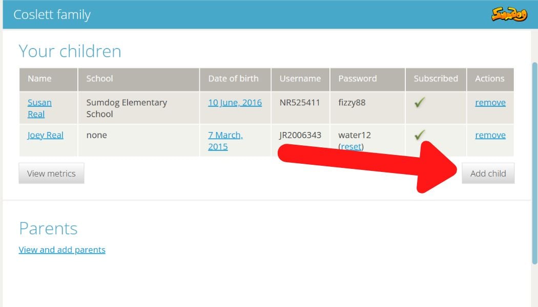 How do I add children to my family account?